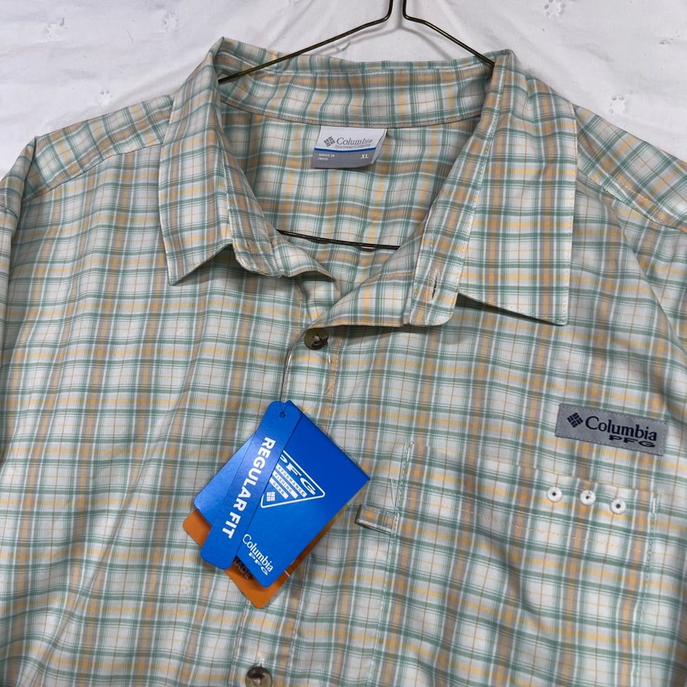 Columbia PFG Harbor Peak Plaid Fishing Shirt Mens XL Green Yellow FM6346-357 NWT